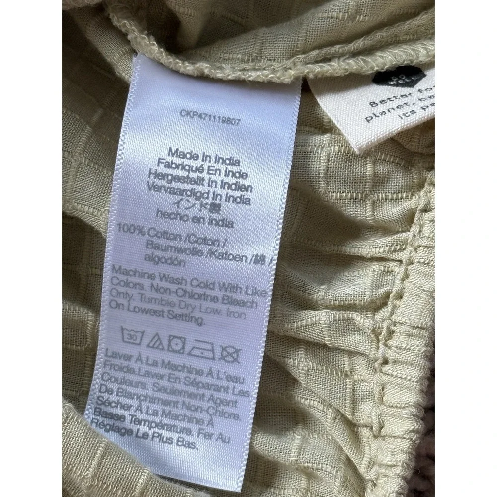 Madewell Cropped Top Sage Green Puff Sleeve Bubble Hem Peasant Blouse Size Large